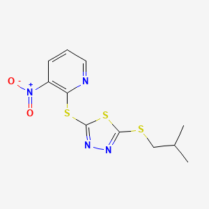 molecular formula C11H12N4O2S3 B2535368 Isobutyl 5-[(3-nitro-2-pyridinyl)sulfanyl]-1,3,4-thiadiazol-2-yl sulfide CAS No. 477856-16-9