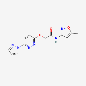 molecular formula C13H12N6O3 B2535375 2-((6-(1H-pyrazol-1-yl)pyridazin-3-yl)oxy)-N-(5-methylisoxazol-3-yl)acetamide CAS No. 1428363-85-2