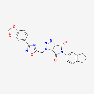 molecular formula C23H18N6O5 B2535379 1-((3-(苯并[d][1,3]二氧杂环戊-5-基)-1,2,4-恶二唑-5-基)甲基)-5-(2,3-二氢-1H-茚-5-基)-1,6a-二氢吡咯并[3,4-d][1,2,3]三唑-4,6(3aH,5H)-二酮 CAS No. 1170074-64-2