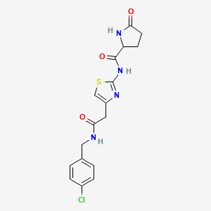 molecular formula C17H17ClN4O3S B2535391 N-(4-(2-((4-chlorobenzyl)amino)-2-oxoethyl)thiazol-2-yl)-5-oxopyrrolidine-2-carboxamide CAS No. 1105688-07-0