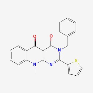 molecular formula C23H17N3O2S B2535392 3-benzyl-10-methyl-2-(thiophen-2-yl)pyrimido[4,5-b]quinoline-4,5(3H,10H)-dione CAS No. 902028-72-2