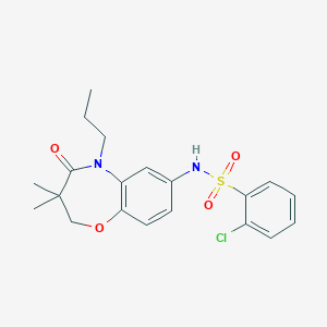 molecular formula C20H23ClN2O4S B2535397 2-chloro-N-(3,3-dimethyl-4-oxo-5-propyl-2,3,4,5-tetrahydrobenzo[b][1,4]oxazepin-7-yl)benzenesulfonamide CAS No. 921914-48-9