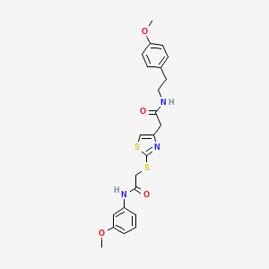 molecular formula C23H25N3O4S2 B2535416 N-(4-methoxyphenethyl)-2-(2-((2-((3-methoxyphenyl)amino)-2-oxoethyl)thio)thiazol-4-yl)acetamide CAS No. 941961-48-4