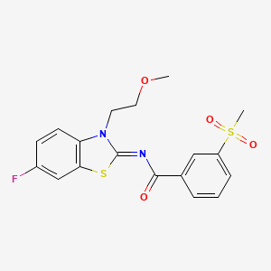 molecular formula C18H17FN2O4S2 B2535442 (E)-N-(6-氟-3-(2-甲氧基乙基)苯并[d]噻唑-2(3H)-亚甲基)-3-(甲磺酰基)苯甲酰胺 CAS No. 896303-06-3