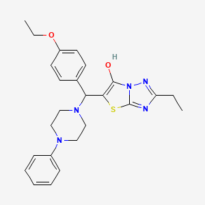 molecular formula C25H29N5O2S B2535445 5-((4-Ethoxyphenyl)(4-phenylpiperazin-1-yl)methyl)-2-ethylthiazolo[3,2-b][1,2,4]triazol-6-ol CAS No. 898366-63-7