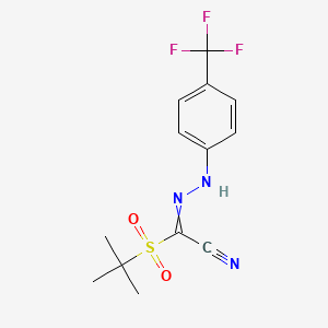 molecular formula C13H14F3N3O2S B2535446 2-(Tert-butylsulfonyl)-2-{2-[4-(trifluoromethyl)phenyl]hydrazono}acetonitrile CAS No. 338976-14-0