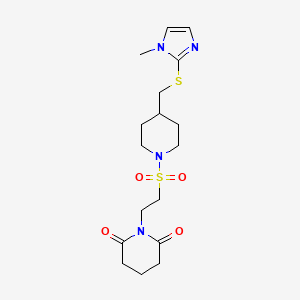 molecular formula C17H26N4O4S2 B2535456 1-(2-((4-(((1-methyl-1H-imidazol-2-yl)thio)methyl)piperidin-1-yl)sulfonyl)ethyl)piperidine-2,6-dione CAS No. 1428375-84-1