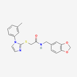 molecular formula C20H19N3O3S B2535475 N-(1,3-benzodioxol-5-ylmethyl)-2-[1-(3-methylphenyl)imidazol-2-yl]sulfanylacetamide CAS No. 851131-37-8