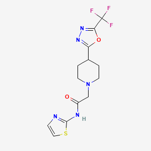molecular formula C13H14F3N5O2S B2535515 N-(thiazol-2-yl)-2-(4-(5-(trifluoromethyl)-1,3,4-oxadiazol-2-yl)piperidin-1-yl)acetamide CAS No. 1396862-03-5