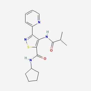 molecular formula C18H22N4O2S B2535523 N-环戊基-4-(异丁酰氨基)-3-吡啶-2-基异噻唑-5-甲酰胺 CAS No. 1251600-94-8