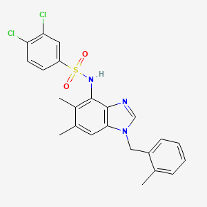 molecular formula C23H21Cl2N3O2S B2535541 3,4-dichloro-N-[5,6-dimethyl-1-(2-methylbenzyl)-1H-1,3-benzimidazol-4-yl]benzenesulfonamide CAS No. 338954-83-9