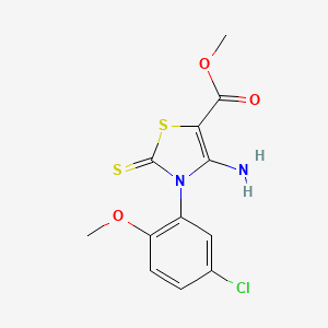 molecular formula C12H11ClN2O3S2 B2535545 Methyl 4-amino-3-(5-chloro-2-methoxyphenyl)-2-sulfanylidene-1,3-thiazole-5-carboxylate CAS No. 688337-72-6