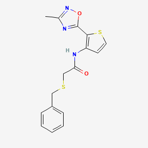 molecular formula C16H15N3O2S2 B2535556 2-(苄硫基)-N-(2-(3-甲基-1,2,4-恶二唑-5-基)噻吩-3-基)乙酰胺 CAS No. 1797076-15-3
