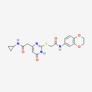 molecular formula C19H20N4O5S B2535558 N-cyclopropyl-2-(2-((2-((2,3-dihydrobenzo[b][1,4]dioxin-6-yl)amino)-2-oxoethyl)thio)-6-oxo-1,6-dihydropyrimidin-4-yl)acetamide CAS No. 1105238-75-2