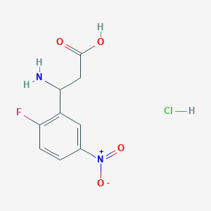 molecular formula C9H10ClFN2O4 B2535562 3-Amino-3-(2-fluoro-5-nitrophenyl)propanoic acid;hydrochloride CAS No. 2377034-16-5