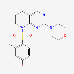 molecular formula C18H21FN4O3S B2535572 4-(8-((4-Fluoro-2-methylphenyl)sulfonyl)-5,6,7,8-tetrahydropyrido[2,3-d]pyrimidin-2-yl)morpholine CAS No. 2176270-86-1