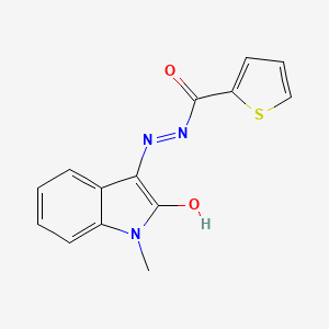 molecular formula C14H11N3O2S B2535591 1-Methyl-3-(thiophene-2-carboxylhydrazidyl)-2-oxoindoline CAS No. 923567-45-7