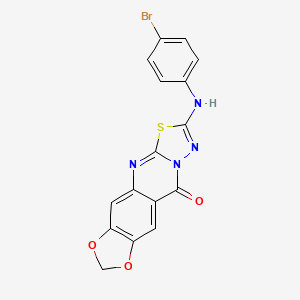 molecular formula C16H9BrN4O3S B2535611 2-((4-bromophenyl)amino)-10H-[1,3]dioxolo[4,5-g][1,3,4]thiadiazolo[2,3-b]quinazolin-10-one CAS No. 946330-46-7