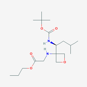 molecular formula C18H34N2O5 B2535625 Propyl (3-(1-((tert-butoxycarbonyl)amino)-3-methylbutyl)oxetan-3-yl)glycinate CAS No. 1620924-11-9