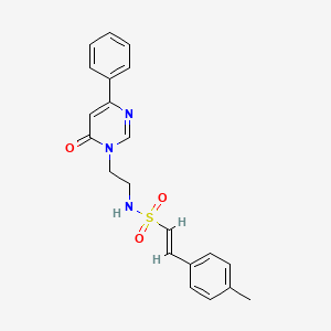 molecular formula C21H21N3O3S B2535651 (E)-N-(2-(6-oxo-4-phenylpyrimidin-1(6H)-yl)ethyl)-2-(p-tolyl)ethenesulfonamide CAS No. 1334377-21-7