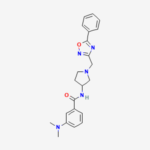 molecular formula C22H25N5O2 B2535657 3-(dimethylamino)-N-{1-[(5-phenyl-1,2,4-oxadiazol-3-yl)methyl]pyrrolidin-3-yl}benzamide CAS No. 1396847-99-6