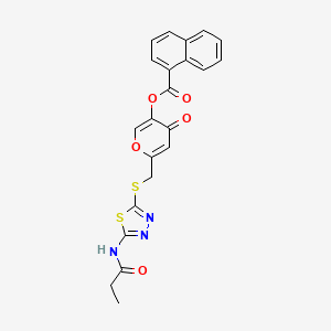 molecular formula C22H17N3O5S2 B2535660 4-oxo-6-(((5-propionamido-1,3,4-thiadiazol-2-yl)thio)methyl)-4H-pyran-3-yl 1-naphthoate CAS No. 896006-67-0