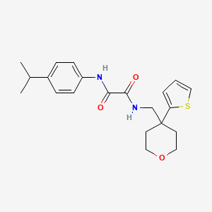 molecular formula C21H26N2O3S B2535662 N1-(4-isopropylphenyl)-N2-((4-(thiophen-2-yl)tetrahydro-2H-pyran-4-yl)methyl)oxalamide CAS No. 1091418-08-4