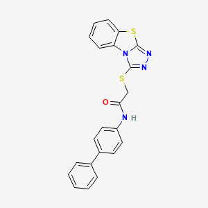 molecular formula C22H16N4OS2 B2535665 N-{[1,1'-联苯]-4-基}-2-{7-噻-2,4,5-三氮三环[6.4.0.0^{2,6}]十二-1(8),3,5,9,11-戊烯-3-基硫代}乙酰胺 CAS No. 307340-59-6