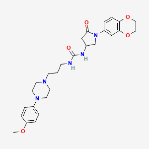 molecular formula C27H35N5O5 B2535669 1-(1-(2,3-Dihydrobenzo[b][1,4]dioxin-6-yl)-5-oxopyrrolidin-3-yl)-3-(3-(4-(4-methoxyphenyl)piperazin-1-yl)propyl)urea CAS No. 897620-00-7