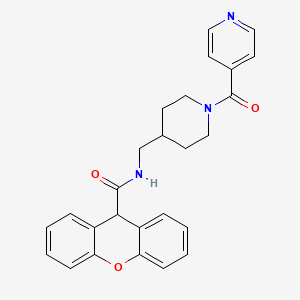 molecular formula C26H25N3O3 B2535681 N-((1-异烟酰基哌啶-4-基)甲基)-9H-氧杂蒽-9-甲酰胺 CAS No. 1396800-85-3