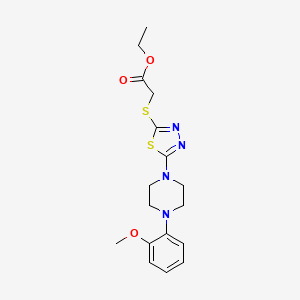 molecular formula C17H22N4O3S2 B2535686 乙酸2-((5-(4-(2-甲氧苯基)哌嗪-1-基)-1,3,4-噻二唑-2-基)硫代)酯 CAS No. 1105224-72-3