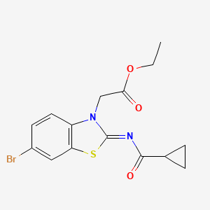 molecular formula C15H15BrN2O3S B2535687 Ethyl 2-[6-bromo-2-(cyclopropanecarbonylimino)-1,3-benzothiazol-3-yl]acetate CAS No. 865247-12-7