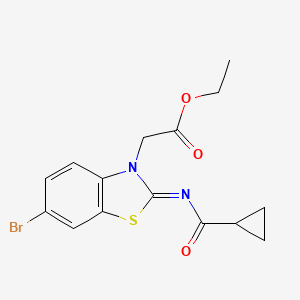 molecular formula C15H15BrN2O3S B2535687 2-[6-溴-2-(环丙烷甲酰亚氨基)-1,3-苯并噻唑-3-基]乙酸乙酯 CAS No. 865247-12-7