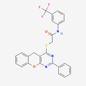 molecular formula C26H18F3N3O2S B2535690 2-((2-phenyl-5H-chromeno[2,3-d]pyrimidin-4-yl)thio)-N-(3-(trifluoromethyl)phenyl)acetamide CAS No. 872196-60-6