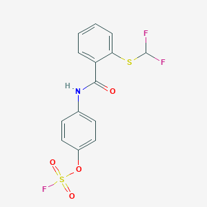 molecular formula C14H10F3NO4S2 B2535692 1-(Difluoromethylsulfanyl)-2-[(4-fluorosulfonyloxyphenyl)carbamoyl]benzene CAS No. 2411304-18-0