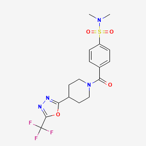 molecular formula C17H19F3N4O4S B2535696 N,N-dimethyl-4-(4-(5-(trifluoromethyl)-1,3,4-oxadiazol-2-yl)piperidine-1-carbonyl)benzenesulfonamide CAS No. 1396686-74-0