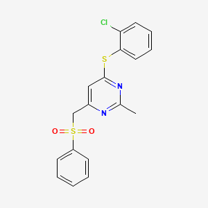 molecular formula C18H15ClN2O2S2 B2535711 (6-((2-Chlorophenyl)sulfanyl)-2-methyl-4-pyrimidinyl)methyl phenyl sulfone CAS No. 338960-50-2