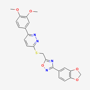 molecular formula C22H18N4O5S B2535715 3-(苯并[d][1,3]二氧杂环-5-基)-5-(((6-(3,4-二甲氧基苯基)吡啶嗪-3-基)硫代)甲基)-1,2,4-恶二唑 CAS No. 1111316-67-6