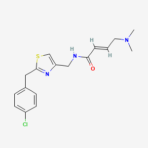 molecular formula C17H20ClN3OS B2535726 (E)-N-[[2-[(4-Chlorophenyl)methyl]-1,3-thiazol-4-yl]methyl]-4-(dimethylamino)but-2-enamide CAS No. 2411335-40-3