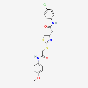 molecular formula C20H18ClN3O3S2 B2535741 N-(4-chlorophenyl)-2-(2-((2-((4-methoxyphenyl)amino)-2-oxoethyl)thio)thiazol-4-yl)acetamide CAS No. 942000-52-4