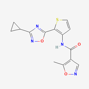 molecular formula C14H12N4O3S B2535744 N-(2-(3-cyclopropyl-1,2,4-oxadiazol-5-yl)thiophen-3-yl)-5-methylisoxazole-4-carboxamide CAS No. 1788675-23-9