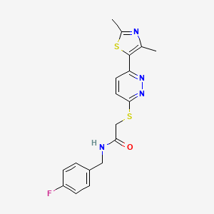 molecular formula C18H17FN4OS2 B2535747 2-((6-(2,4-二甲基噻唑-5-基)吡啶嗪-3-基)硫代)-N-(4-氟苄基)乙酰胺 CAS No. 894008-27-6