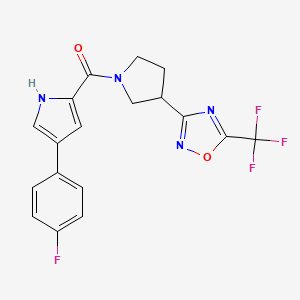 molecular formula C18H14F4N4O2 B2535753 (4-(4-fluorophenyl)-1H-pyrrol-2-yl)(3-(5-(trifluoromethyl)-1,2,4-oxadiazol-3-yl)pyrrolidin-1-yl)methanone CAS No. 2034322-60-4