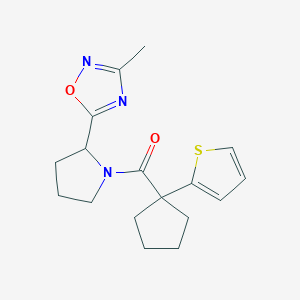 molecular formula C17H21N3O2S B2535755 (2-(3-Methyl-1,2,4-oxadiazol-5-yl)pyrrolidin-1-yl)(1-(thiophen-2-yl)cyclopentyl)methanone CAS No. 1421441-63-5