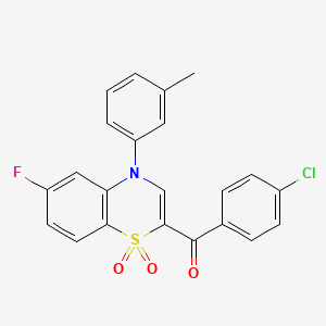 molecular formula C22H15ClFNO3S B2535757 (4-chlorophenyl)[6-fluoro-4-(3-methylphenyl)-1,1-dioxido-4H-1,4-benzothiazin-2-yl]methanone CAS No. 1114651-12-5