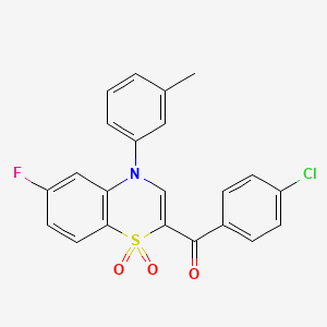 molecular formula C22H15ClFNO3S B2535757 (4-氯苯基)[6-氟-4-(3-甲基苯基)-1,1-二氧化-4H-1,4-苯并噻嗪-2-基]甲酮 CAS No. 1114651-12-5