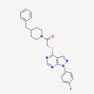 molecular formula C25H24FN5OS B2535759 1-(4-苄基哌啶-1-基)-2-((1-(4-氟苯基)-1H-吡唑并[3,4-d]嘧啶-4-基)硫代)乙酮 CAS No. 893934-06-0