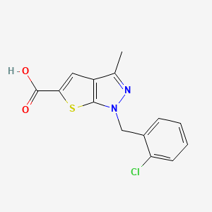 molecular formula C14H11ClN2O2S B2535765 1-[(2-氯苯基)甲基]-3-甲基-1H-噻吩并[2,3-c]吡唑-5-羧酸 CAS No. 565171-05-3