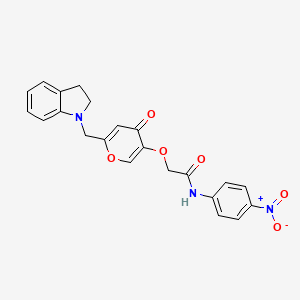 molecular formula C22H19N3O6 B2535767 2-((6-(indolin-1-ylmethyl)-4-oxo-4H-pyran-3-yl)oxy)-N-(4-nitrophenyl)acetamide CAS No. 898441-00-4