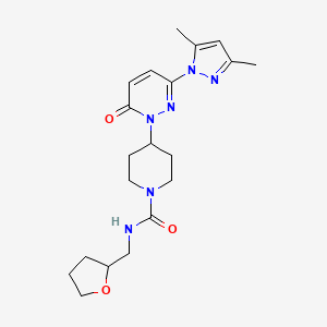 molecular formula C20H28N6O3 B2535769 4-[3-(3,5-Dimethylpyrazol-1-yl)-6-oxopyridazin-1-yl]-N-(oxolan-2-ylmethyl)piperidine-1-carboxamide CAS No. 2379985-70-1